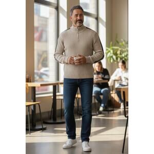 American Rag Men’s Ribbed 1/4 Zip Sweater XXL Cream Gray Heavy Knit